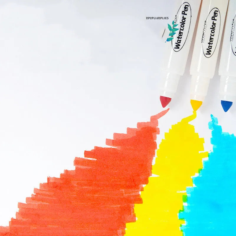 Set of children's washable watercolour brush pens in plastic barrels, showing 36 or 48 colour options.