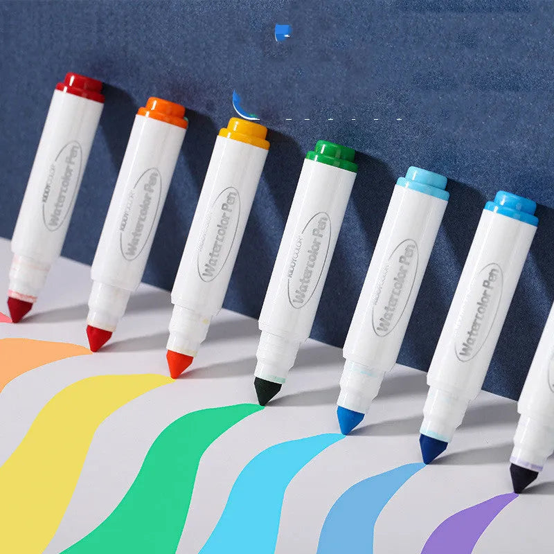Set of children's washable watercolour brush pens in plastic barrels, showing 36 or 48 colour options.