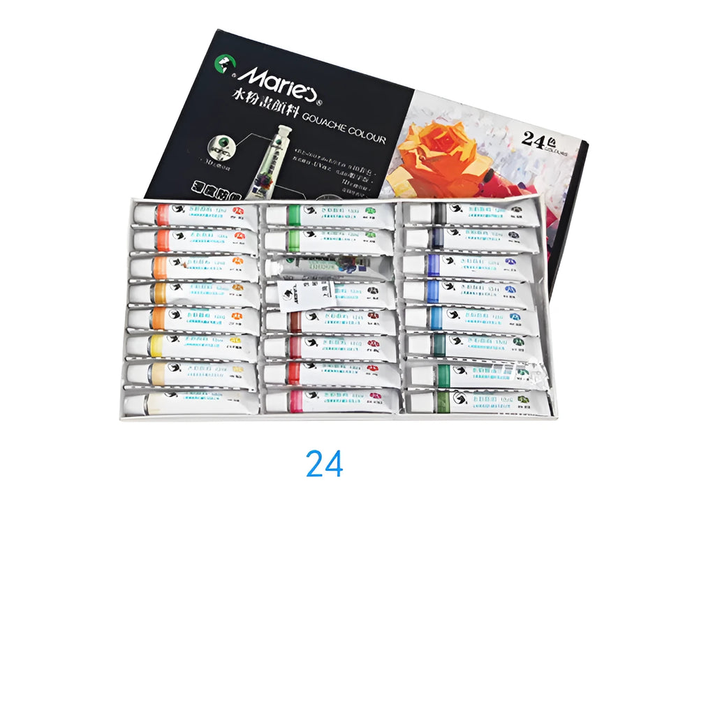 Marley gouache paint set showing 12ml tubes in boxed packaging with multiple colour options