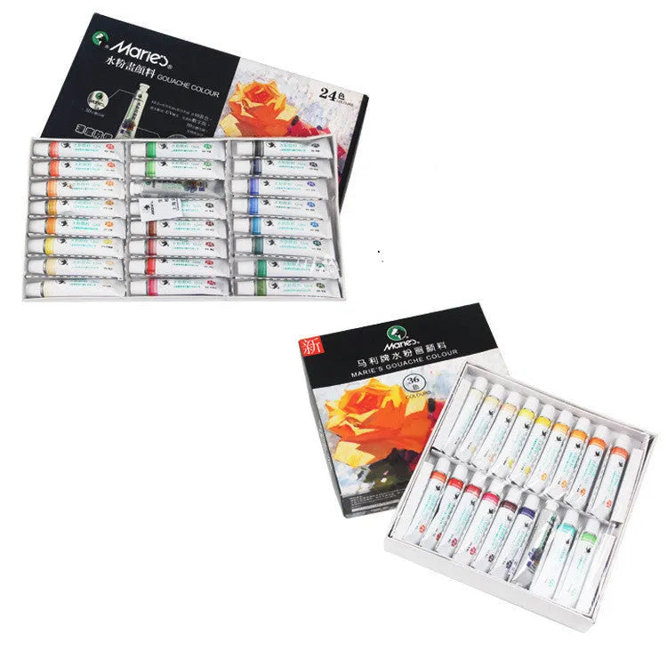 Marley gouache paint set showing 12ml tubes in boxed packaging with multiple colour options