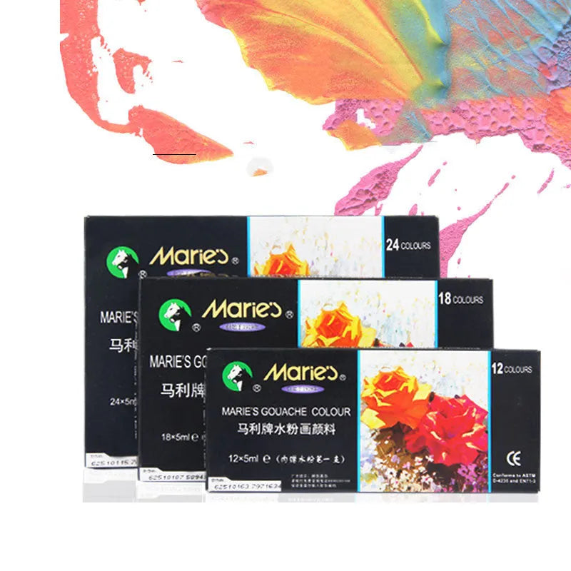Marley gouache paint set showing 12ml tubes in boxed packaging with multiple colour options