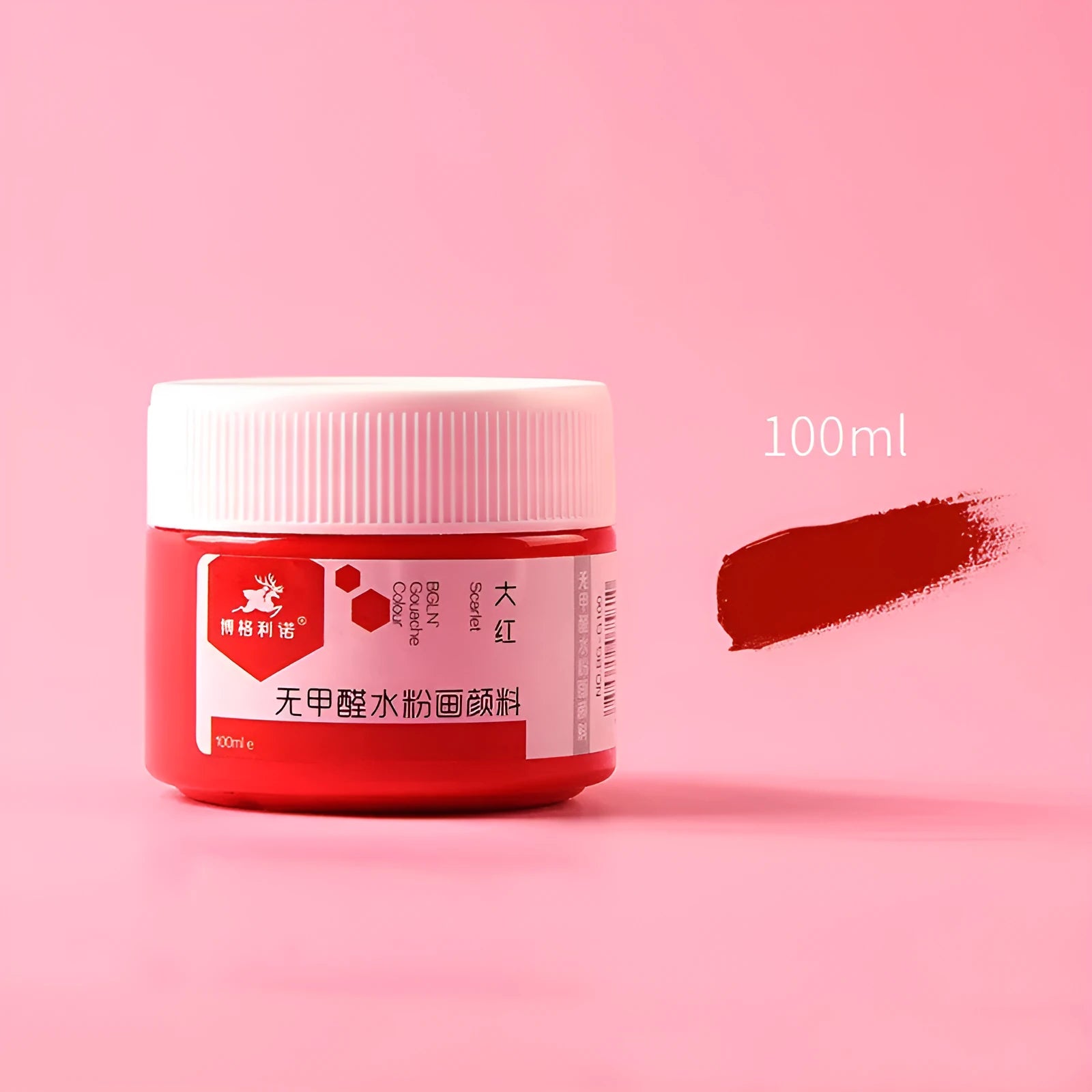 Bottled 100g gouache paint for beginners in eight different colours.