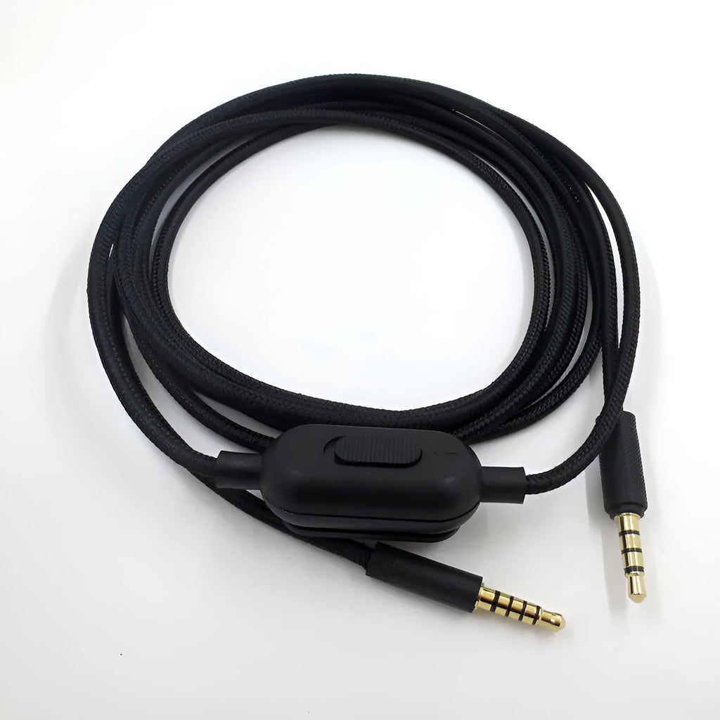 Black 1 metre braided gaming headset cable with gold-plated 3.5mm connectors