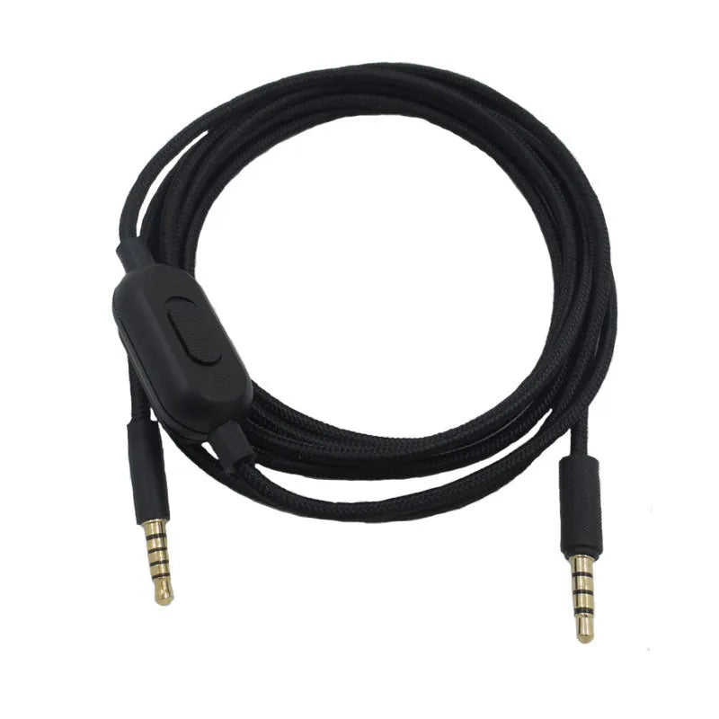 Black 1 metre braided gaming headset cable with gold-plated 3.5mm connectors