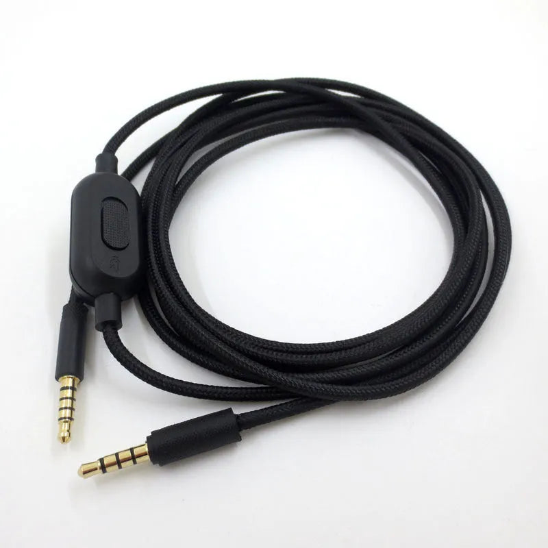Black 1 metre braided gaming headset cable with gold-plated 3.5mm connectors