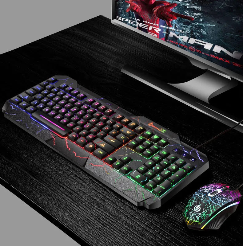 Wired USB keyboard and mouse set with backlight and 2400dpi optical mouse, 1.5m cables, SET1 or SET2