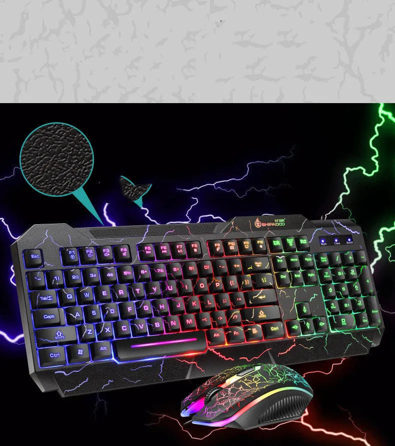 Wired USB keyboard and mouse set with backlight and 2400dpi optical mouse, 1.5m cables, SET1 or SET2