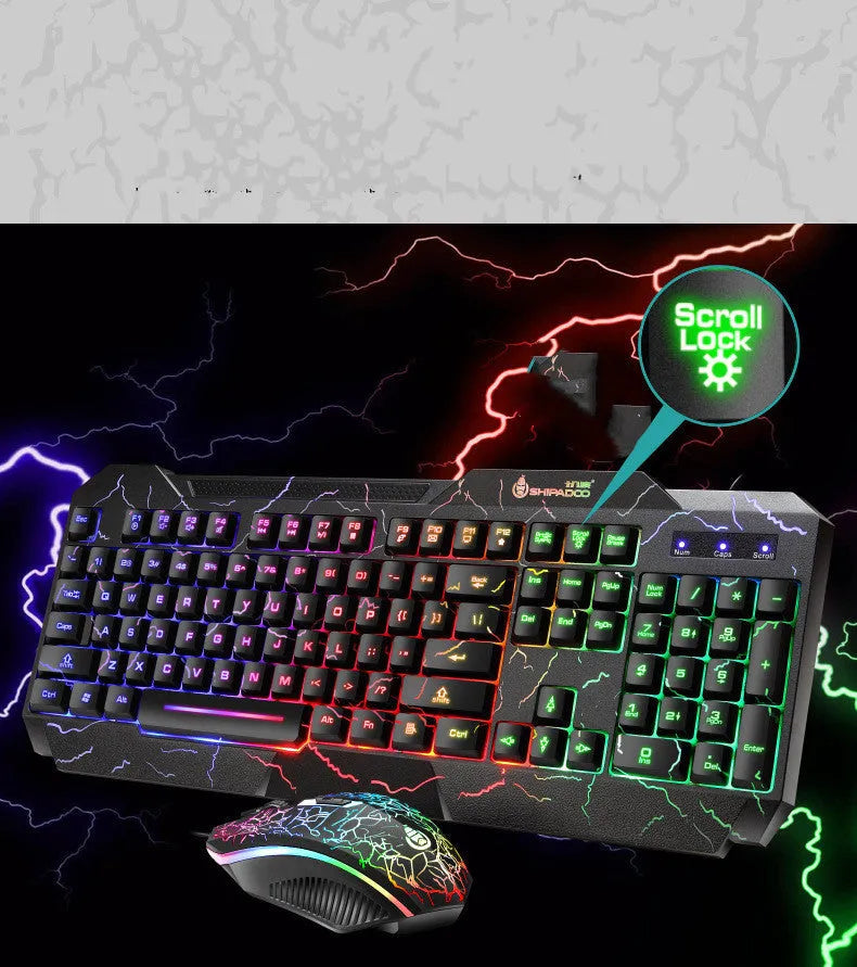 Wired USB keyboard and mouse set with backlight and 2400dpi optical mouse, 1.5m cables, SET1 or SET2
