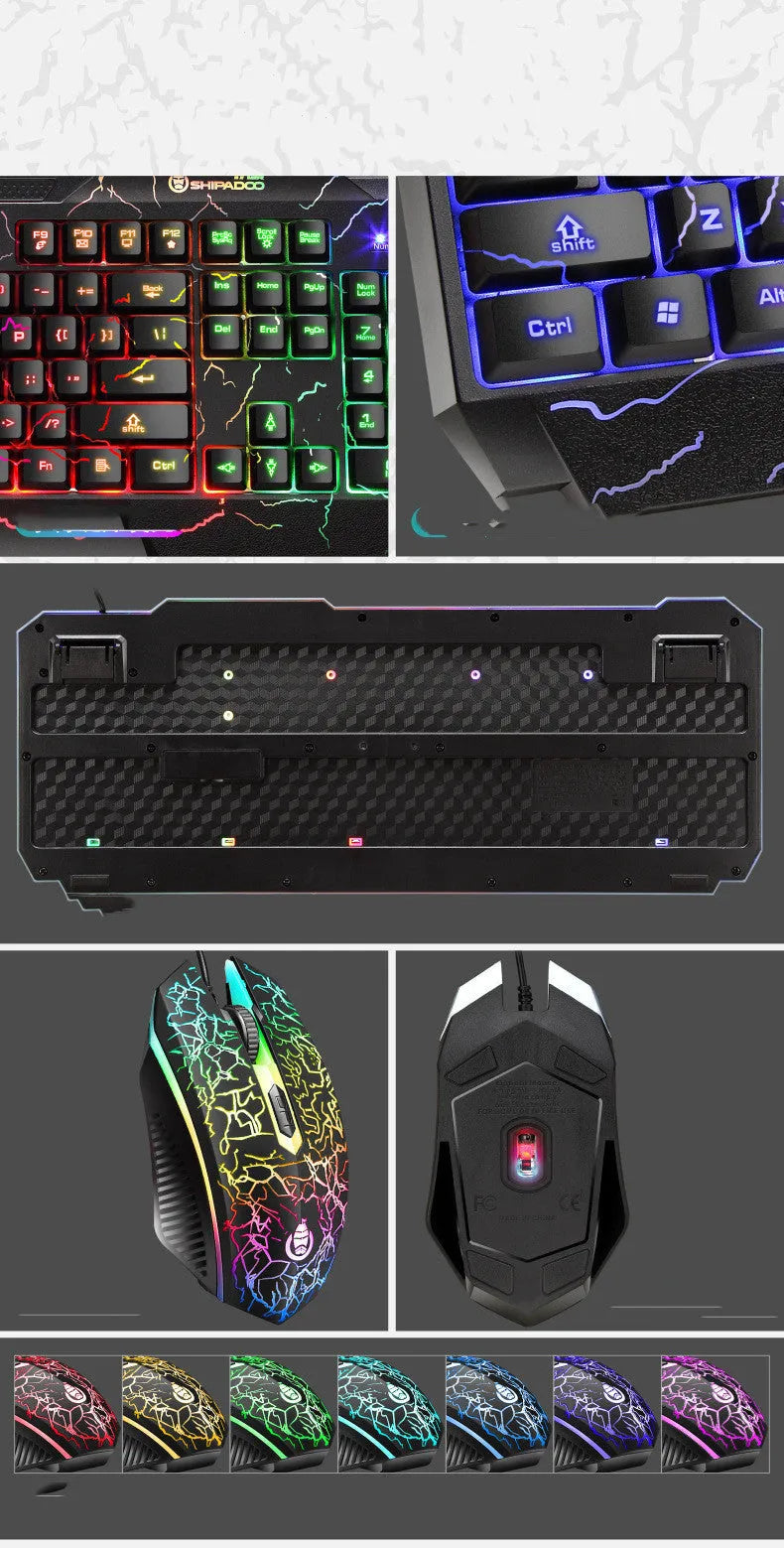 Wired USB keyboard and mouse set with backlight and 2400dpi optical mouse, 1.5m cables, SET1 or SET2