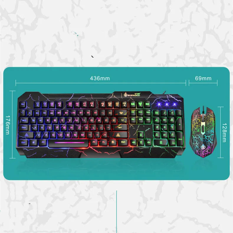 Wired USB keyboard and mouse set with backlight and 2400dpi optical mouse, 1.5m cables, SET1 or SET2