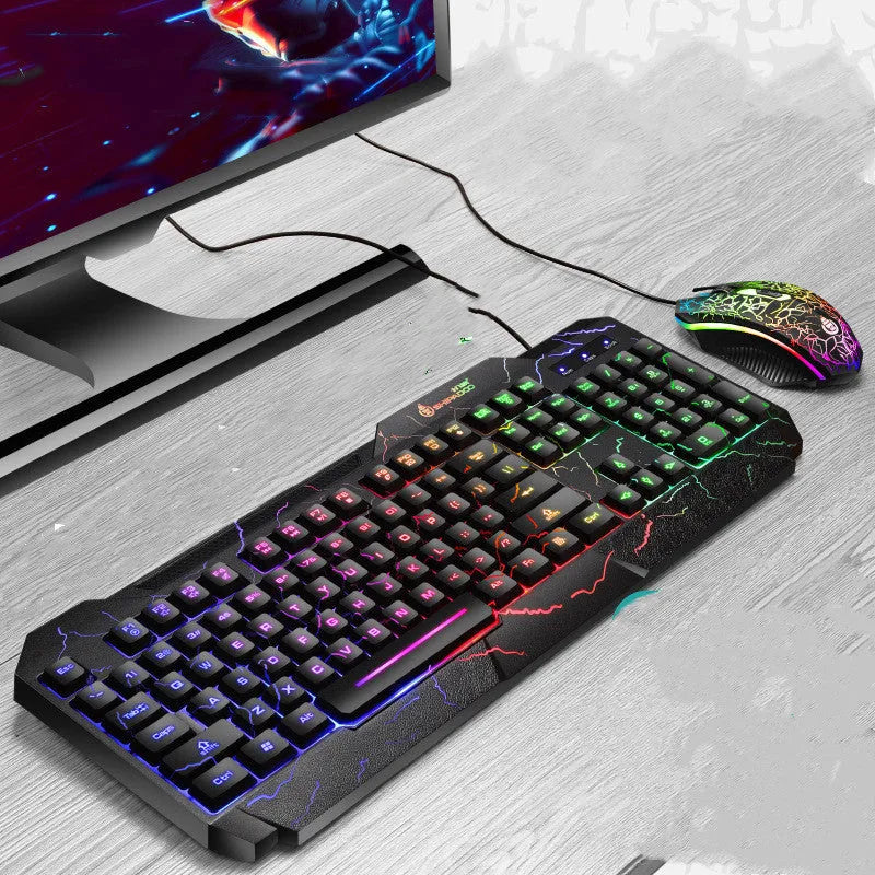 Wired USB keyboard and mouse set with backlight and 2400dpi optical mouse, 1.5m cables, SET1 or SET2