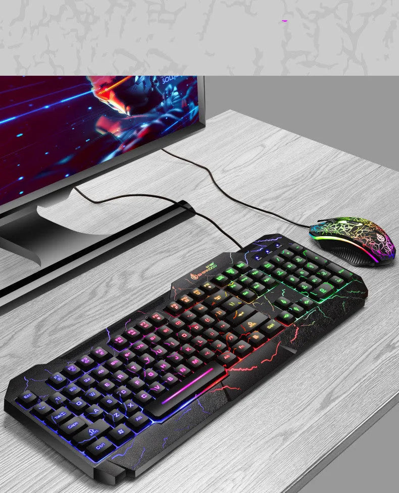 Wired USB keyboard and mouse set with backlight and 2400dpi optical mouse, 1.5m cables, SET1 or SET2