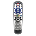 Black universal remote control for DISH Network satellite receivers with flat button design.