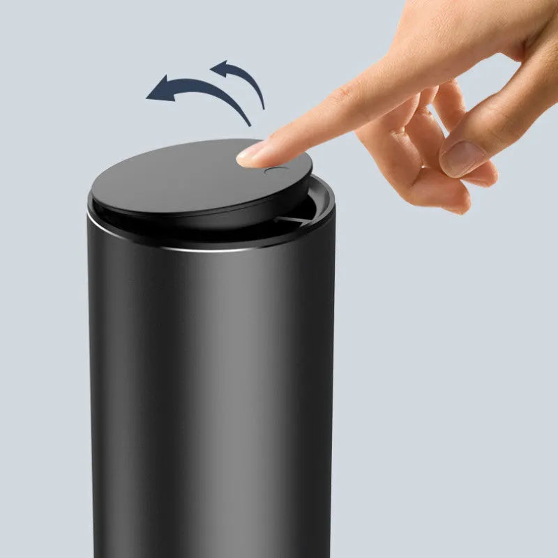 Mini aluminium alloy car trash can in solid colour with a roll of garbage bags inside