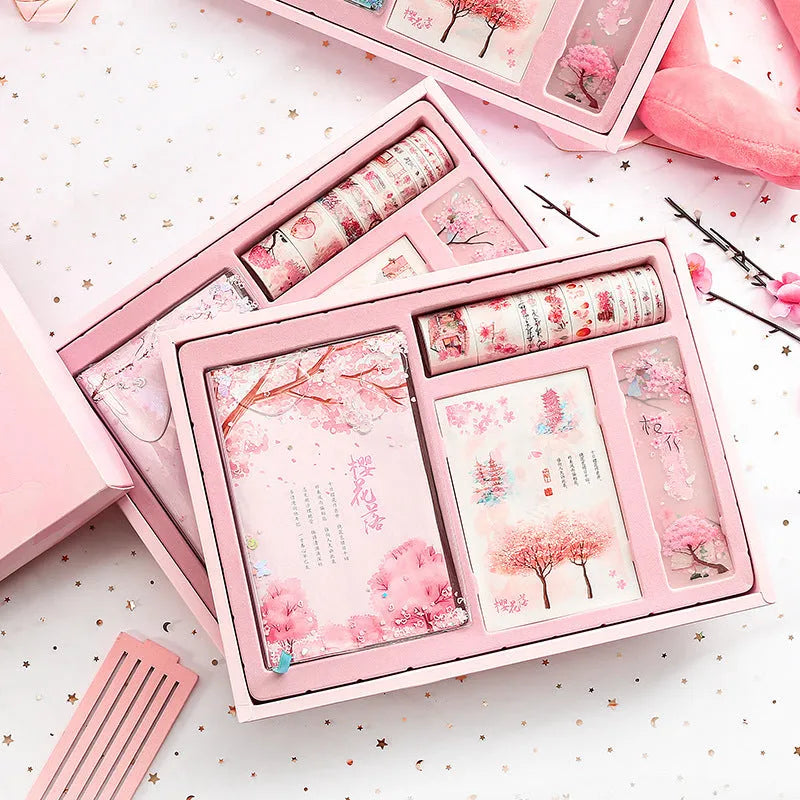 Cherry blossom hand ledger gift box set with paper cover, 33 x 24.5cm pages, and 475g inner paper in OPP packaging