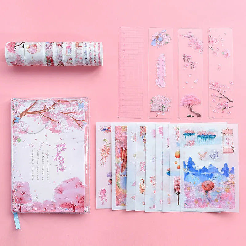 Cherry blossom hand ledger gift box set with paper cover, 33 x 24.5cm pages, and 475g inner paper in OPP packaging