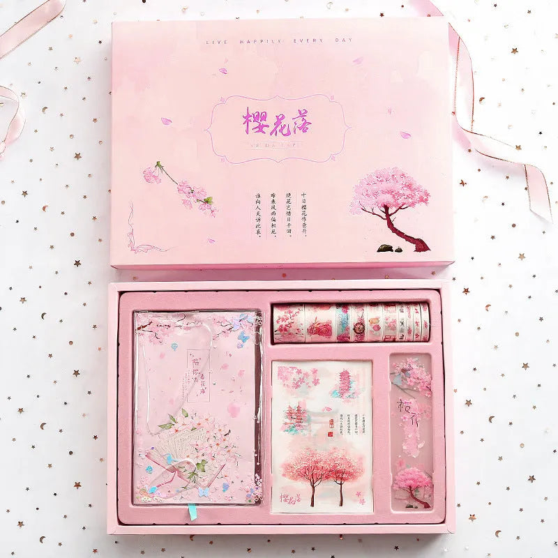Cherry blossom hand ledger gift box set with paper cover, 33 x 24.5cm pages, and 475g inner paper in OPP packaging