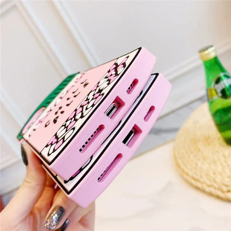 Pink silicone iPhone case with cartoon pill design back cover for compatible iPhone models