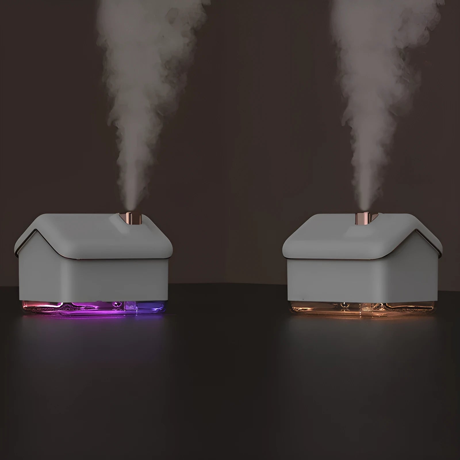 White igloo-shaped ultrasonic humidifier and essential oil diffuser with LED light on a wooden table