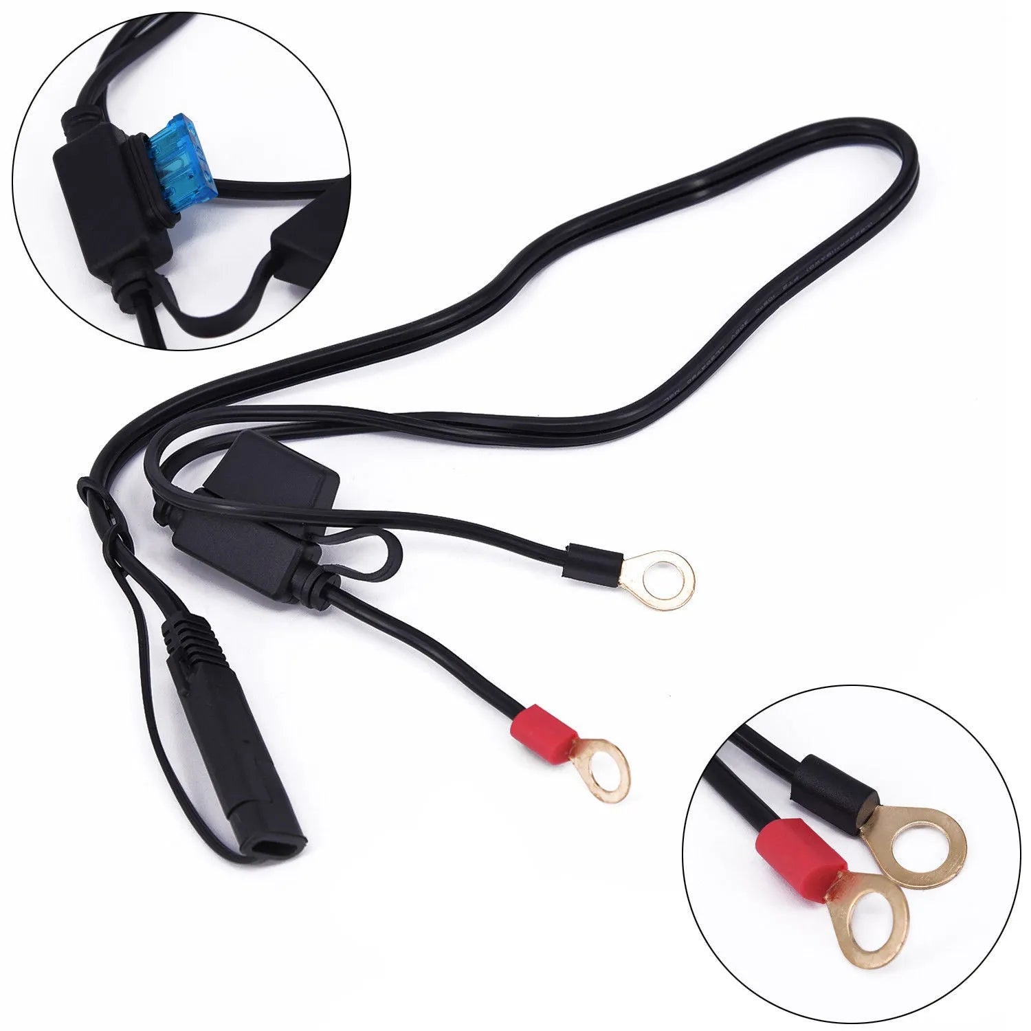 12V motorcycle battery charging cable 6cm 18AWG SPT-2 black red blue wire