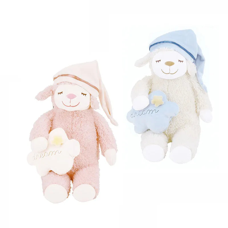 LIVHEART sheep doll pillow plush toy ragdoll in pink with bown cotton filling for child sleeping