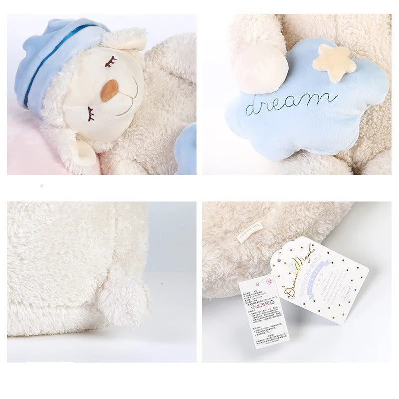 LIVHEART sheep doll pillow plush toy ragdoll in pink with bown cotton filling for child sleeping