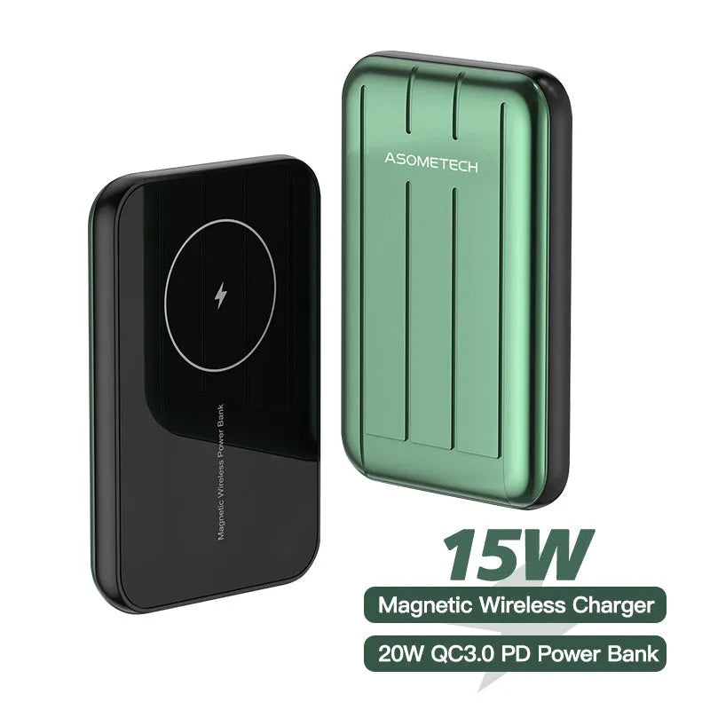 Blue acrylic wireless magnetic power bank for iPhone 12 with 5000mAh capacity.