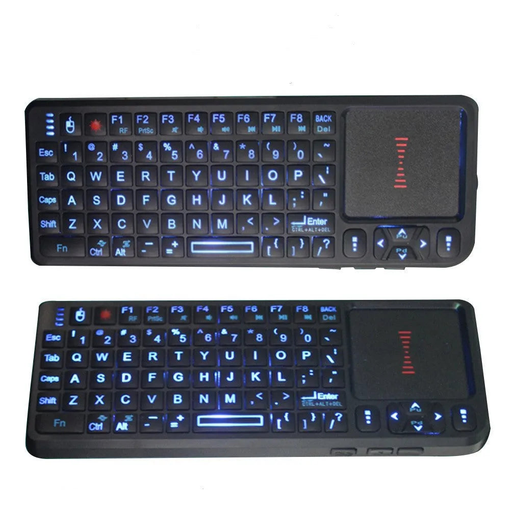 Black wireless laser teaching mini keyboard with touch screen showing compact 151mm design