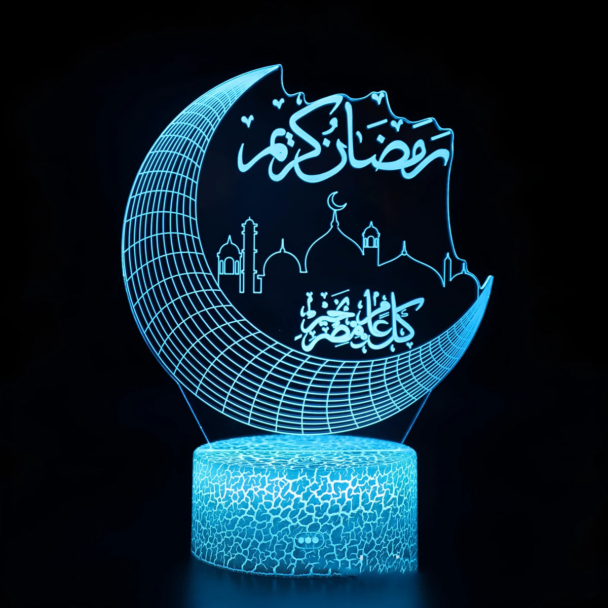 3D colorful LED desk lamp with touch and remote control, ABS base, plexiglass shade, showing seven-colour gradient lighting