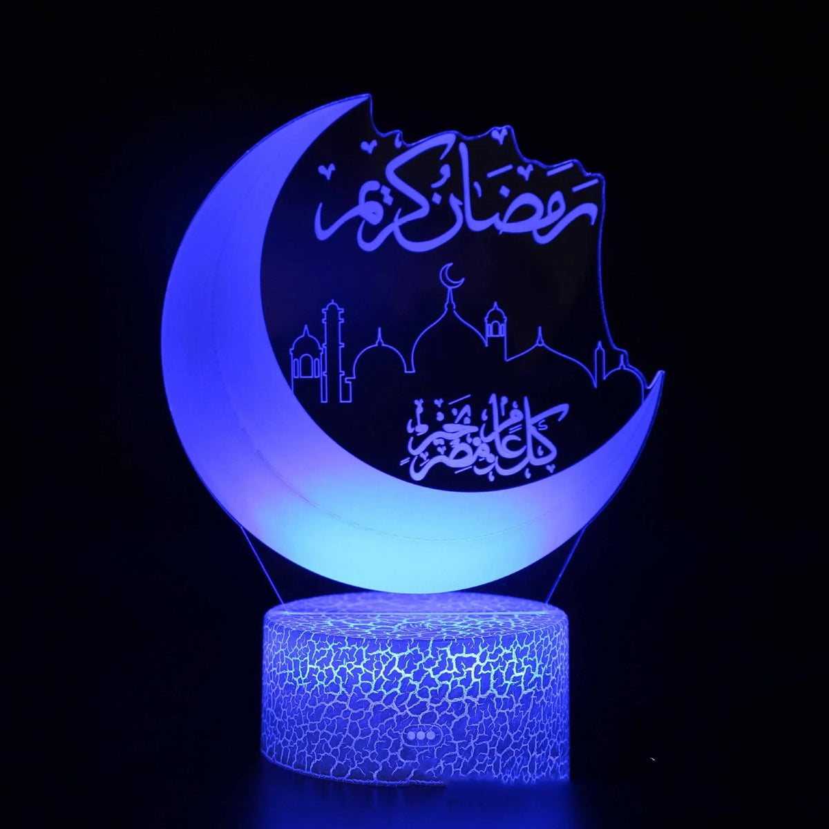 3D colorful LED desk lamp with touch and remote control, ABS base, plexiglass shade, showing seven-colour gradient lighting