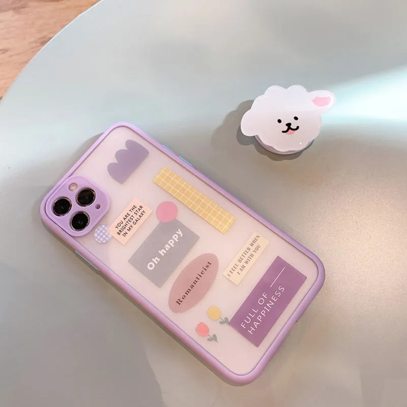 Frosted painted TPU mobile phone case with integrated folding bracket for Apple iPhone models