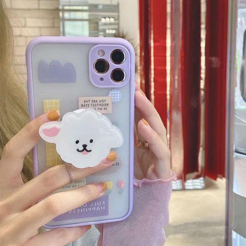 Frosted painted TPU mobile phone case with integrated folding bracket for Apple iPhone models