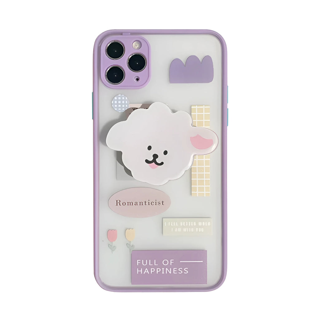 Frosted painted TPU mobile phone case with integrated folding bracket for Apple iPhone models