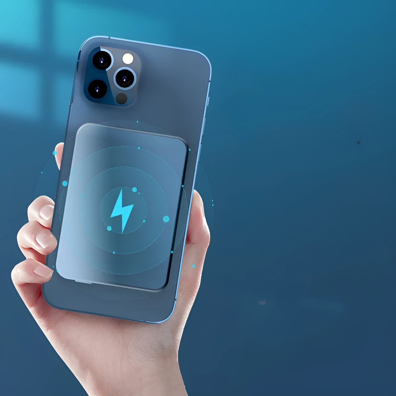 Silver aluminium Apple magnetic wireless power bank showing USB-C port and dimensions.
