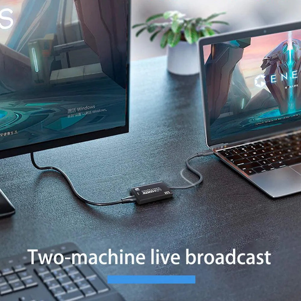 Black HDMI capture card with HDMI to USB connection, 59g weight, for game live broadcast