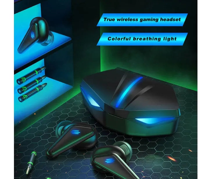 Blue K55 wireless Bluetooth gaming headset with TWS stereo sound and earplug design