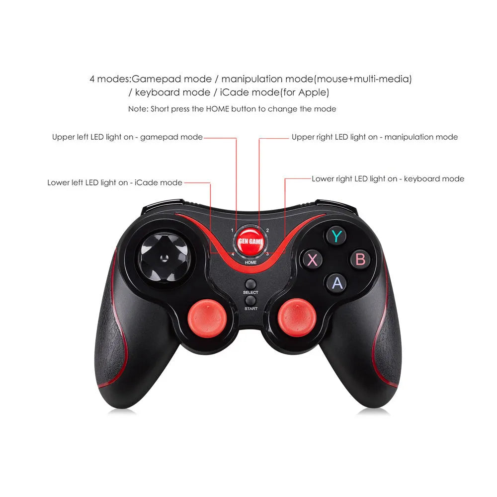 Black wireless Bluetooth gamepad controller for Android and iOS mobile gaming measuring 17cm