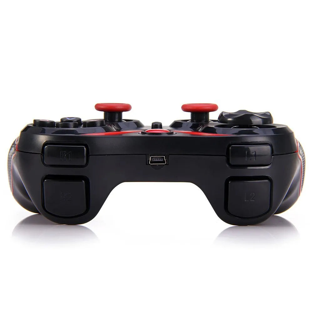 Black wireless Bluetooth gamepad controller for Android and iOS mobile gaming measuring 17cm