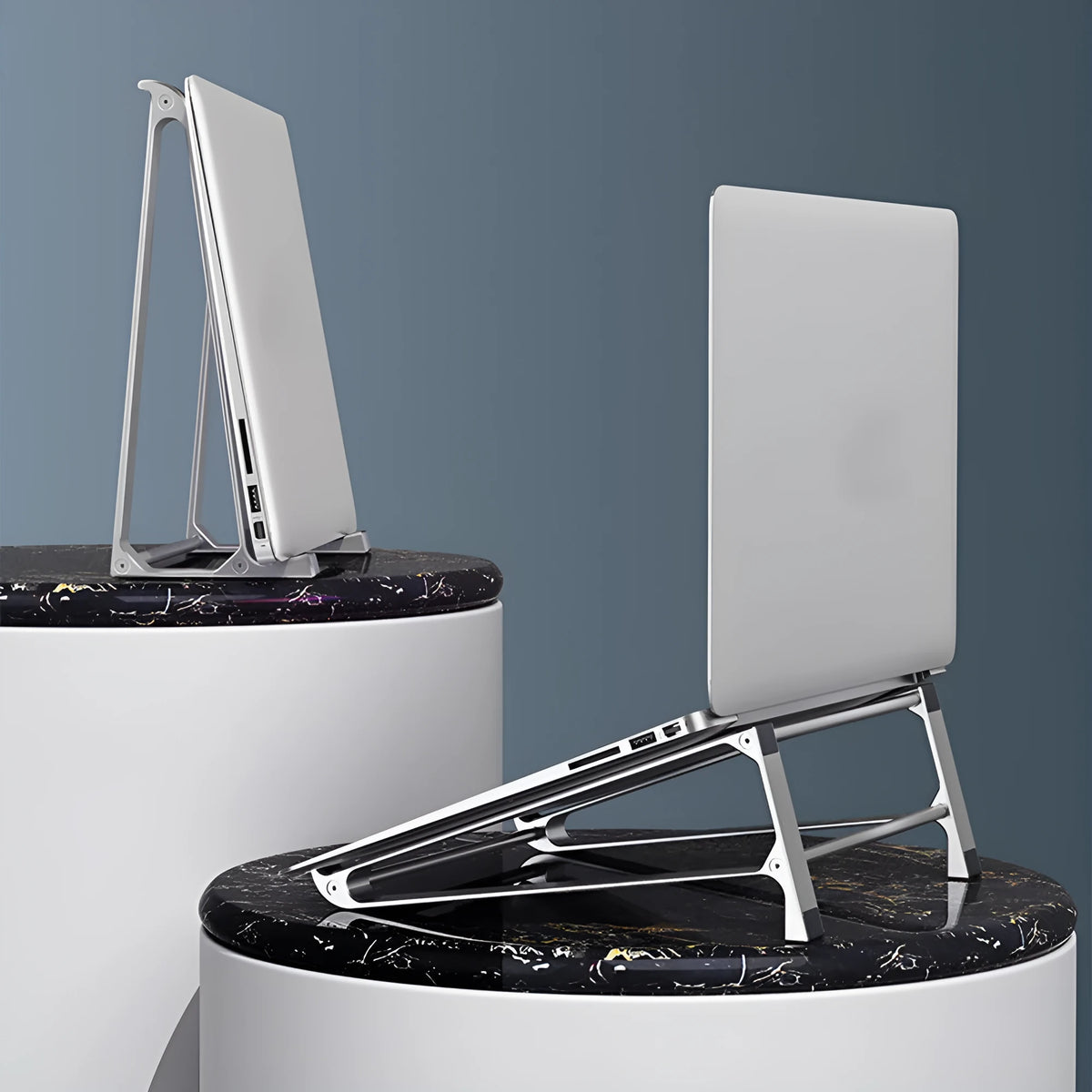 Aluminium alloy laptop stand with tablet holder in silver colour