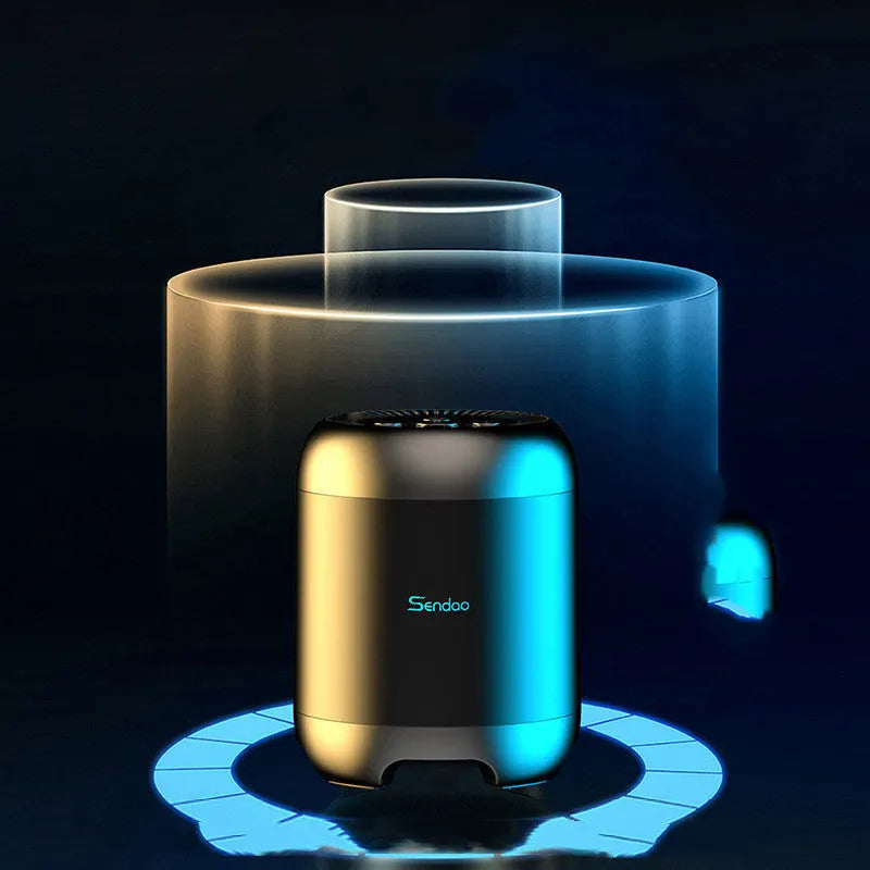 Small black or white portable Bluetooth speaker with card reader slot showing compact 90mm size.