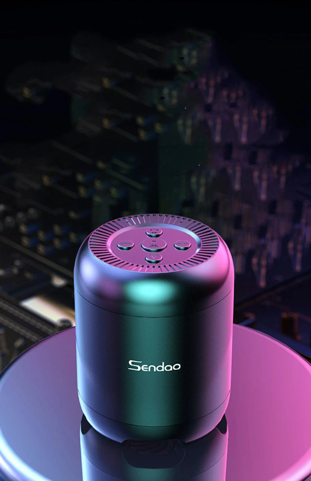 Small black or white portable Bluetooth speaker with card reader slot showing compact 90mm size.