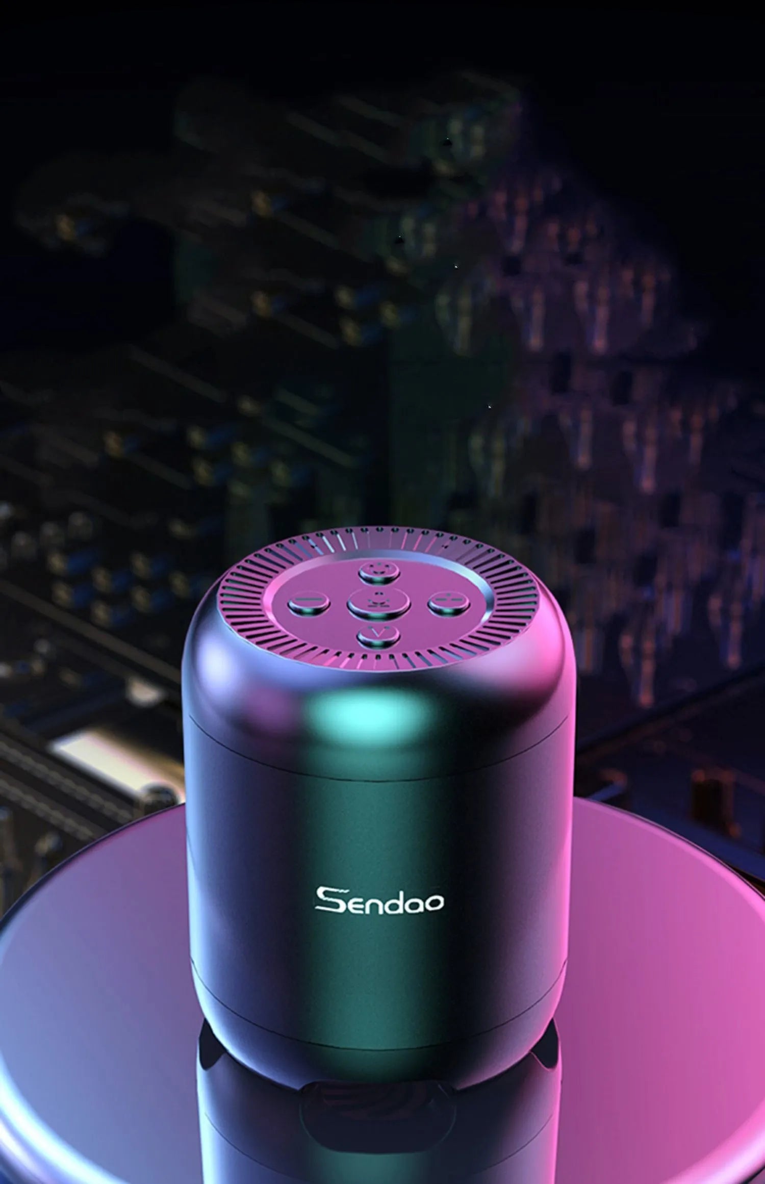 Small black or white portable Bluetooth speaker with card reader slot showing compact 90mm size.
