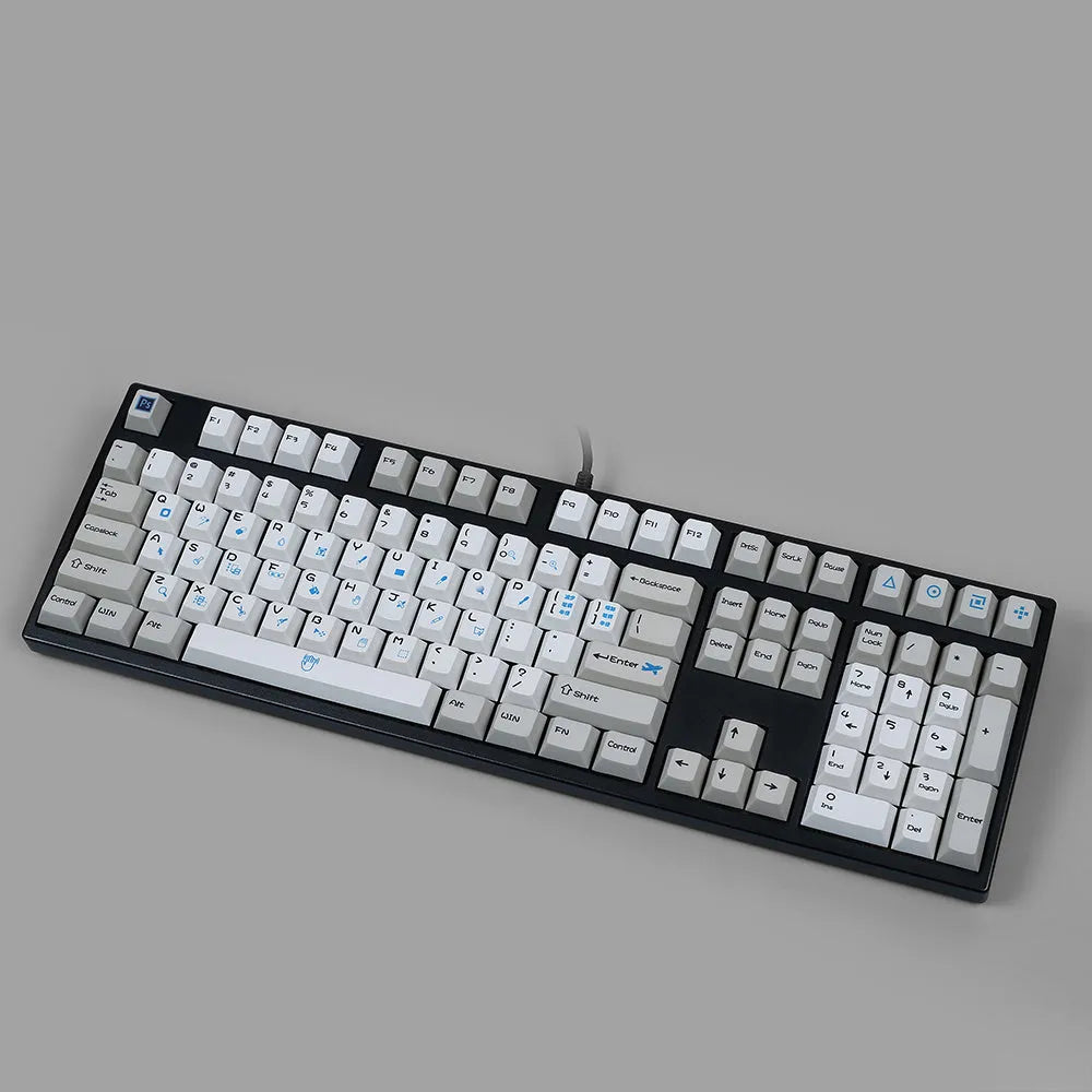 PlayStation theme DIY keycap set for mechanical keyboards in blue and white colour scheme.
