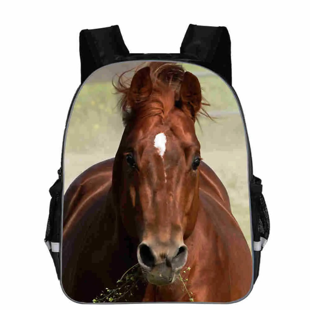 Horse animal head cartoon design school backpack in multiple colour options