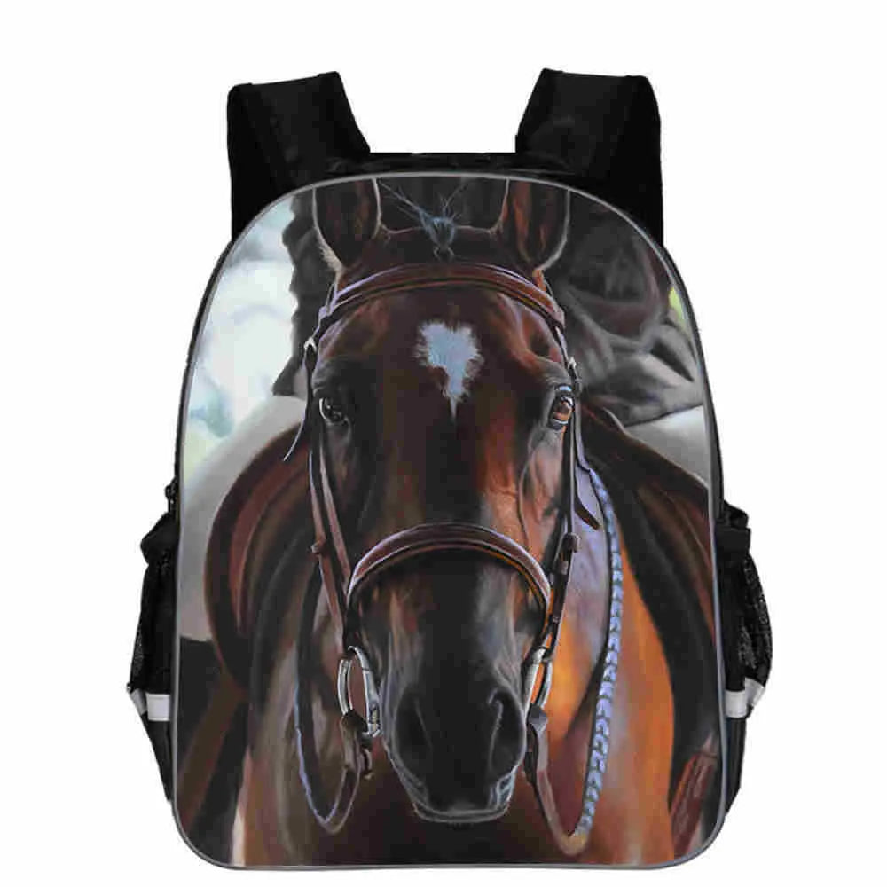 Horse animal head cartoon design school backpack in multiple colour options