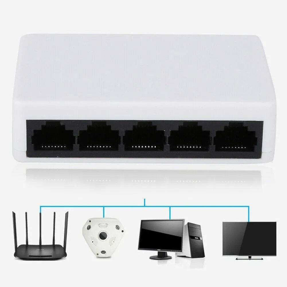 White 5-port 100 Mbps Ethernet switch S105C, 82 x 49 x 21 mm, full duplex network hub