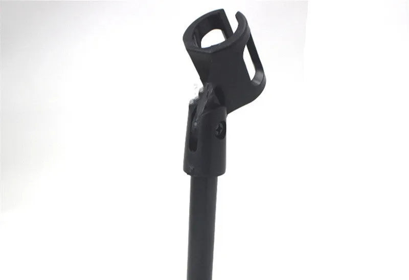 Black metal desktop microphone bracket with triangular base and fixed 22cm height