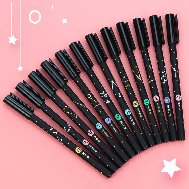 Constellation gel pen 12 pack with five creative designs and 0.5mm needle tube writing