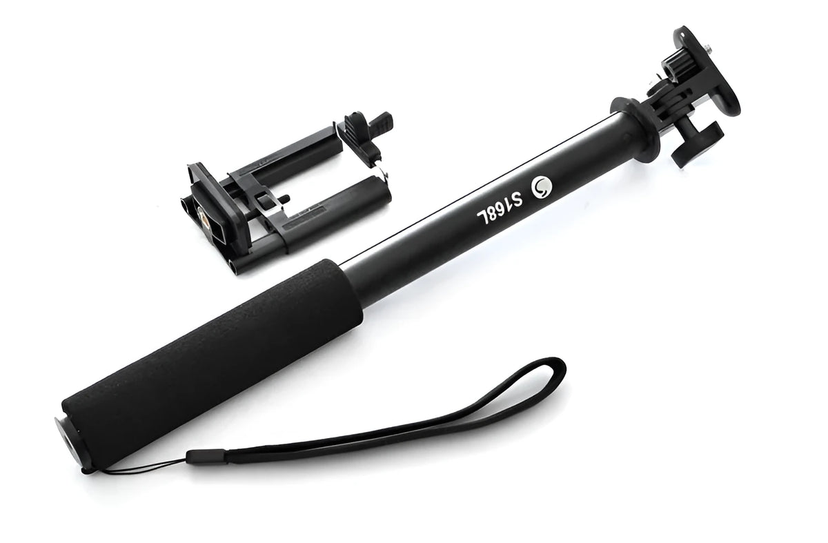 Aluminium alloy selfie stick for mobile phone in black, gold and pink colour options