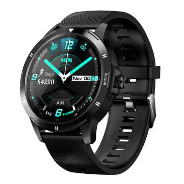 A waterproof smart bracelet with a round 1.28-inch screen on a silicone wristband.